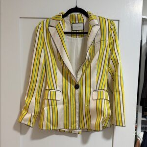 Alexis Yellow Cream Striped Single-Button Blazer